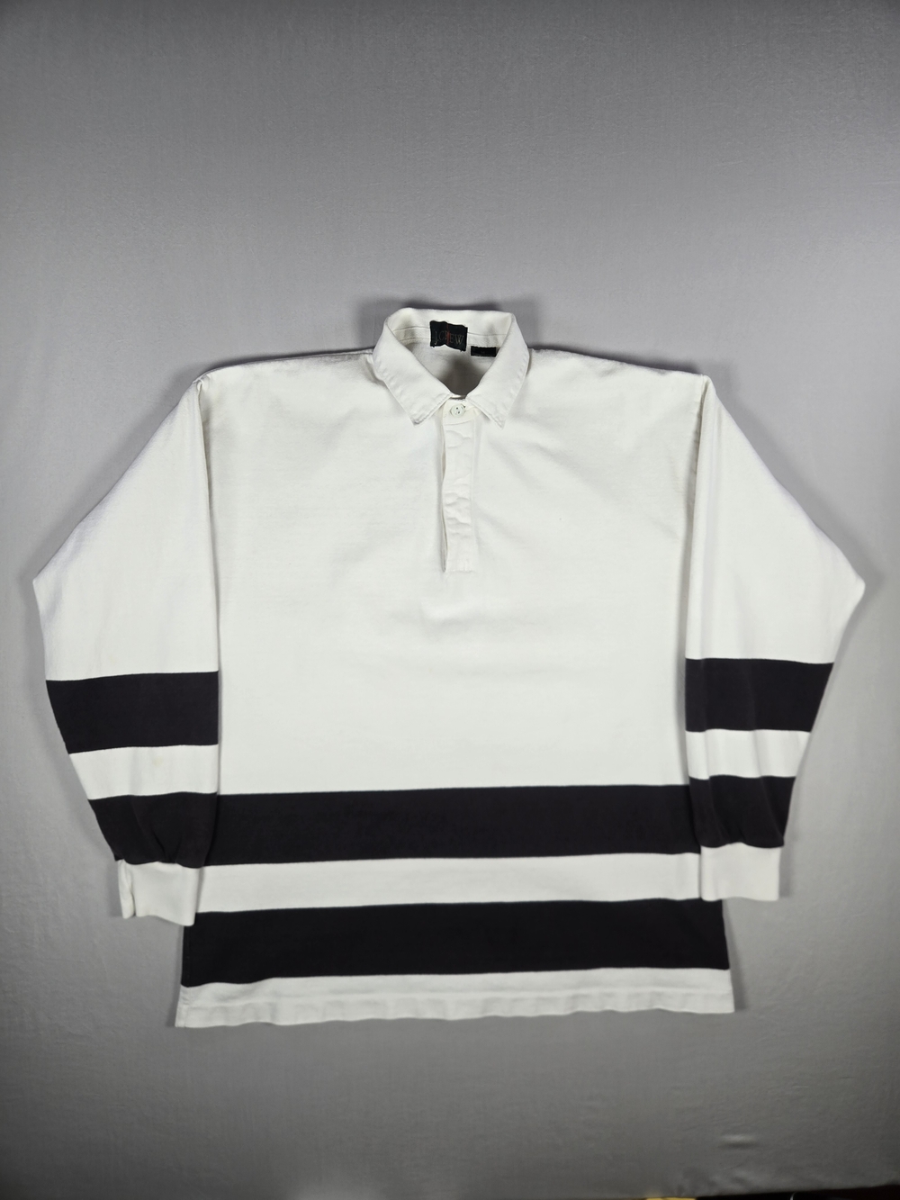 Vintage 80s 90s J Crew Oarsman Red Tag Rugby Preppy Shirt White Navy Stripe
